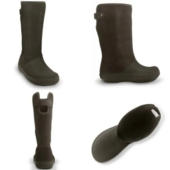 CROCS Berryessa Girls Suede Fur Lined Boots Brown Size 2