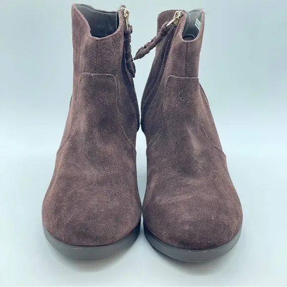CROCS Leigh Wedge Booties Brown Synthetic Sued Side Zip Ankle Boots W10