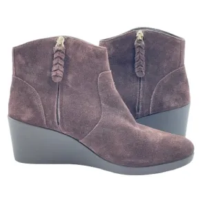 CROCS Leigh Wedge Booties Brown Synthetic Sued Side Zip Ankle Boots W10