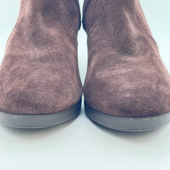CROCS Leigh Wedge Booties Brown Synthetic Sued Side Zip Ankle Boots W10