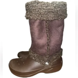 Crocs Nadia Brown Faux Fur Lined Pull On Mid Calf Boots Womens Size9