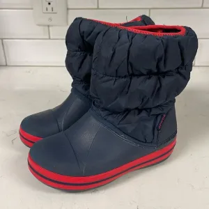 Crocs Winter Puff Boot Kids Size 12 Navy Blue &amp; Red