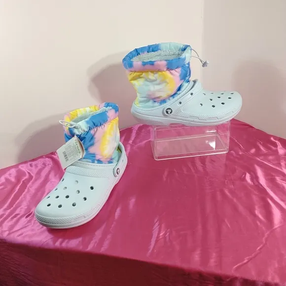 Crocs Women Size 10 Classic Lined Neo Puff Tie Dye Winter Boots EXCELLENT 207328
