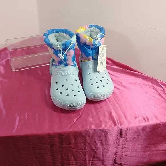 Crocs Women Size 10 Classic Lined Neo Puff Tie Dye Winter Boots EXCELLENT 207328