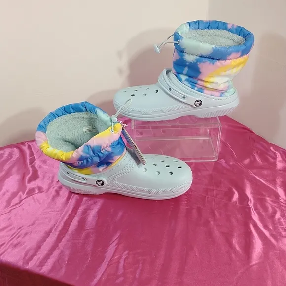 Crocs Women Size 10 Classic Lined Neo Puff Tie Dye Winter Boots EXCELLENT 207328