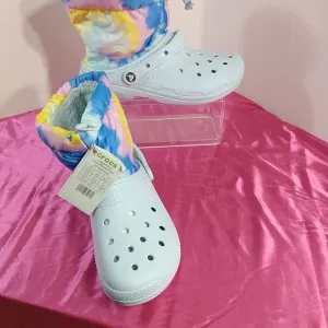 Crocs Women Size 10 Classic Lined Neo Puff Tie Dye Winter Boots EXCELLENT 207328