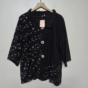 Cupcake International Black Art to Wear Design Jacket Leaf Pearl Button Sz XL