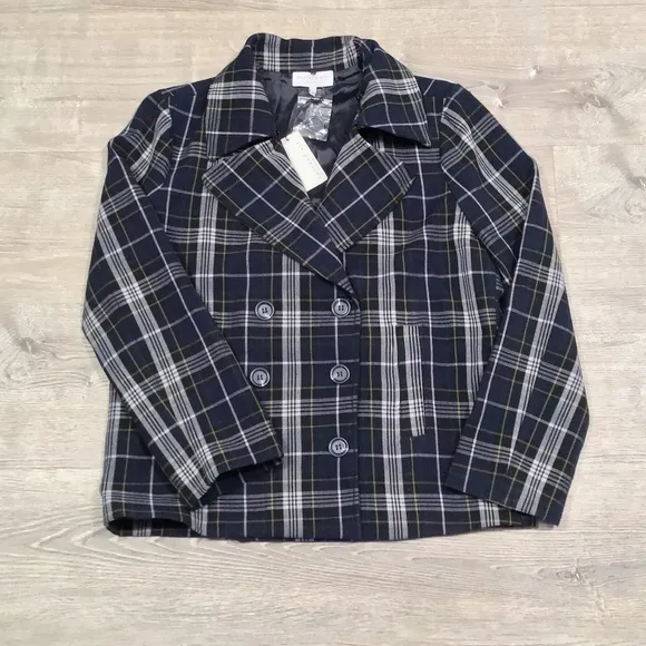 CURRENT AIR Anthro Plaid Double Breasted Coat