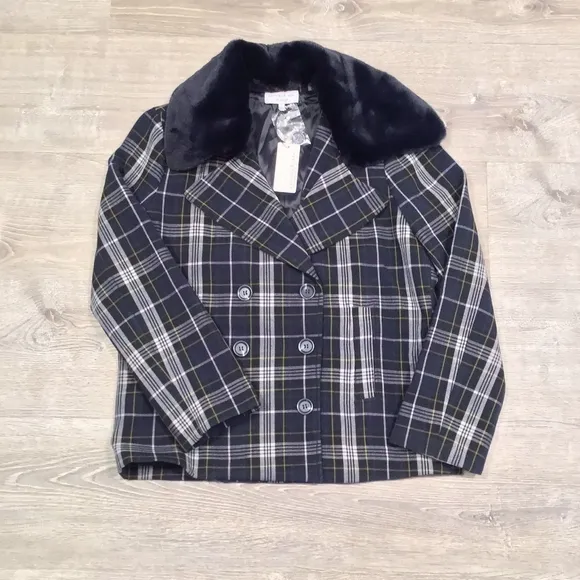 CURRENT AIR Anthro Plaid Double Breasted Coat
