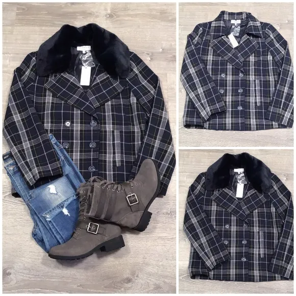 CURRENT AIR Anthro Plaid Double Breasted Coat