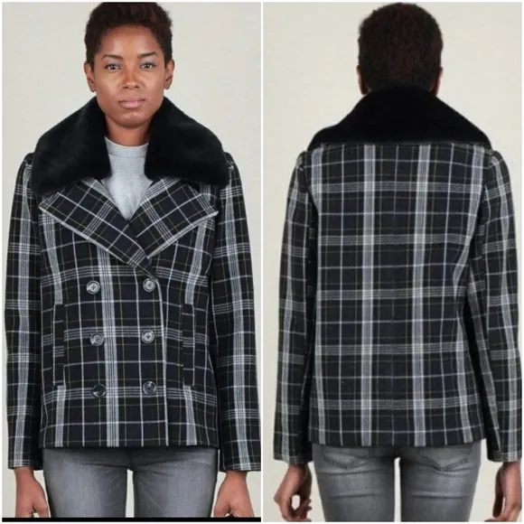 CURRENT AIR Anthro Plaid Double Breasted Coat