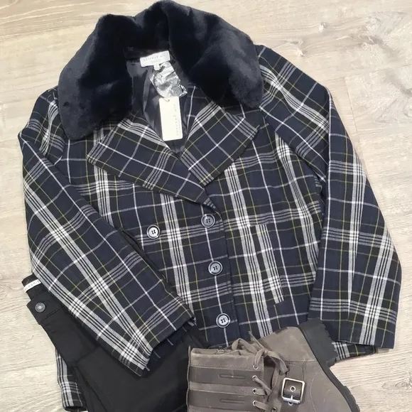 CURRENT AIR Anthro Plaid Double Breasted Coat