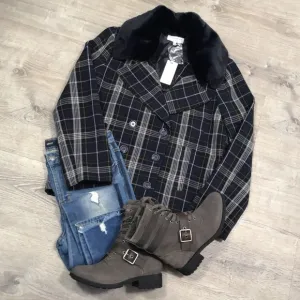 CURRENT AIR Anthro Plaid Double Breasted Coat
