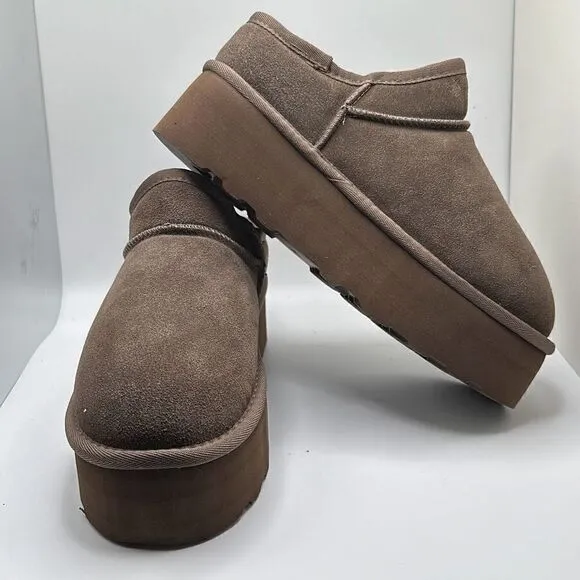 CUSHIONAIRE Women's Genuine Suede pull on platform boot  Memory Foam 8.5 WIDE TA