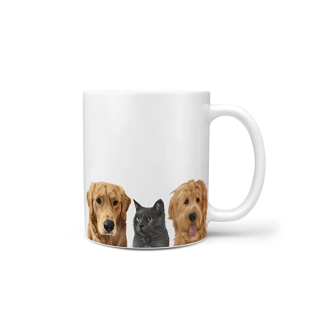 Custom Modern Pet Portrait Mug - Three Pets
