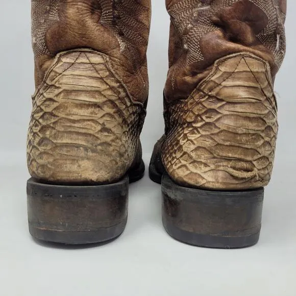 Dan Post Boots Men 9.5D Brown Western Cowboy KA Faux Python Square Toe 4526