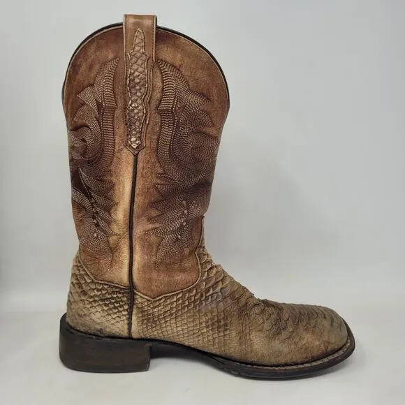 Dan Post Boots Men 9.5D Brown Western Cowboy KA Faux Python Square Toe 4526