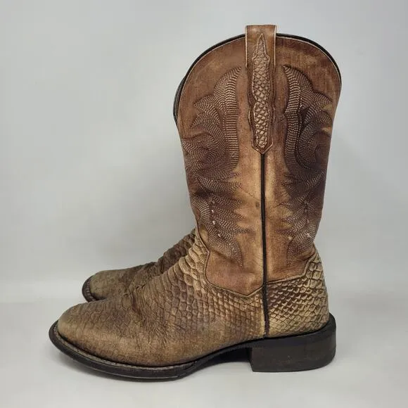 Dan Post Boots Men 9.5D Brown Western Cowboy KA Faux Python Square Toe 4526