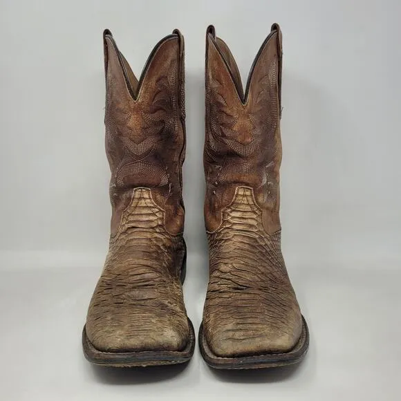 Dan Post Boots Men 9.5D Brown Western Cowboy KA Faux Python Square Toe 4526
