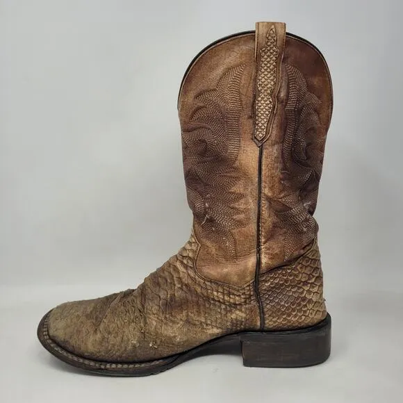 Dan Post Boots Men 9.5D Brown Western Cowboy KA Faux Python Square Toe 4526