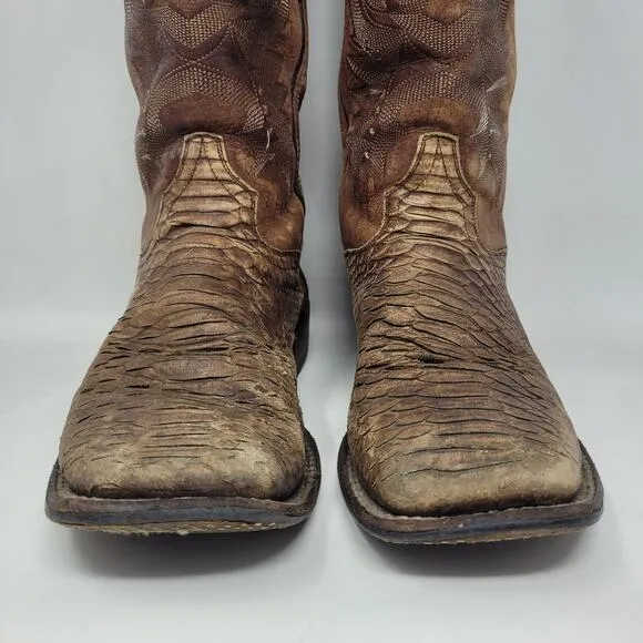 Dan Post Boots Men 9.5D Brown Western Cowboy KA Faux Python Square Toe 4526