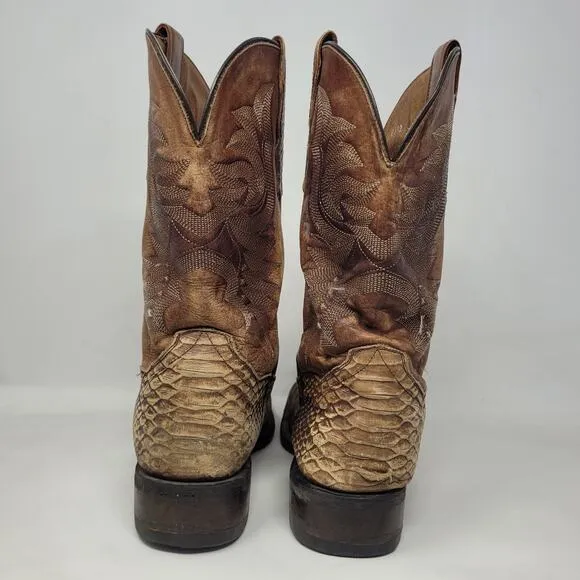Dan Post Boots Men 9.5D Brown Western Cowboy KA Faux Python Square Toe 4526