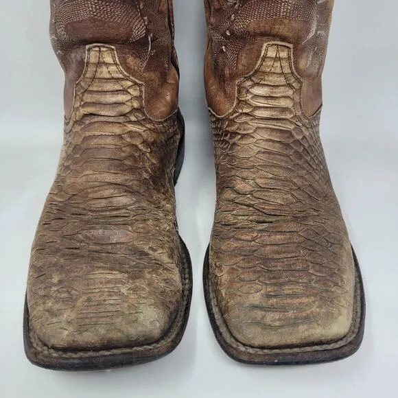 Dan Post Boots Men 9.5D Brown Western Cowboy KA Faux Python Square Toe 4526