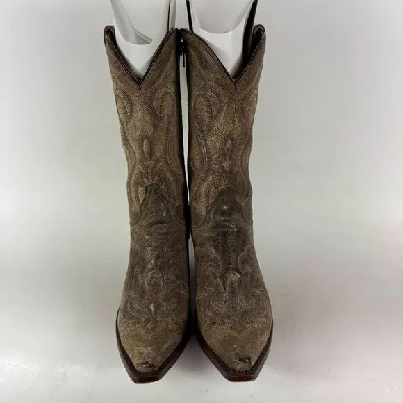 Dan Post EL Peso Boots for Women's 10 Brown Leather Side Zip Mid-Calf Snip Toe