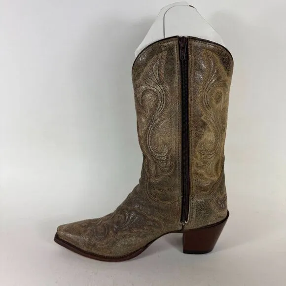 Dan Post EL Peso Boots for Women's 10 Brown Leather Side Zip Mid-Calf Snip Toe
