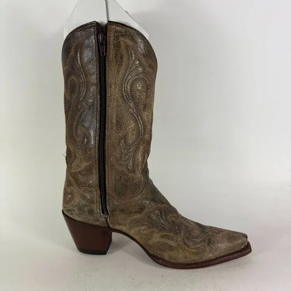 Dan Post EL Peso Boots for Women's 10 Brown Leather Side Zip Mid-Calf Snip Toe
