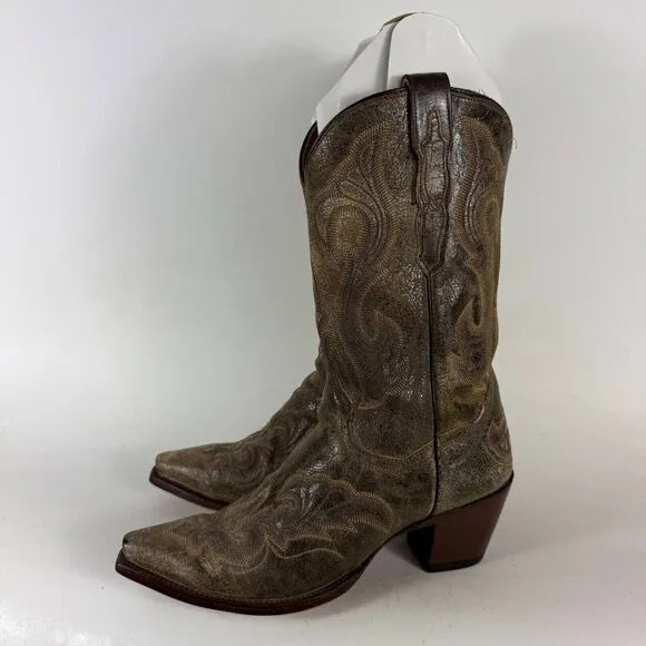 Dan Post EL Peso Boots for Women's 10 Brown Leather Side Zip Mid-Calf Snip Toe