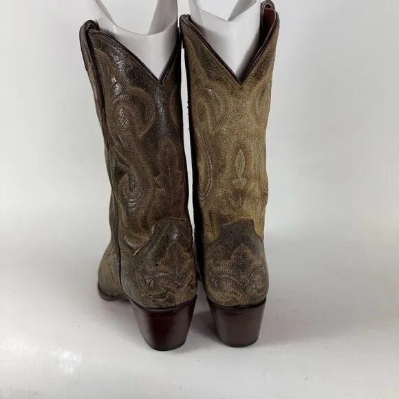 Dan Post EL Peso Boots for Women's 10 Brown Leather Side Zip Mid-Calf Snip Toe