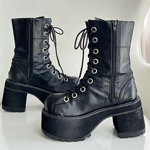 DEMONIA Ranger Womens Platform Combat Boots Chunky Goth Black Size 7