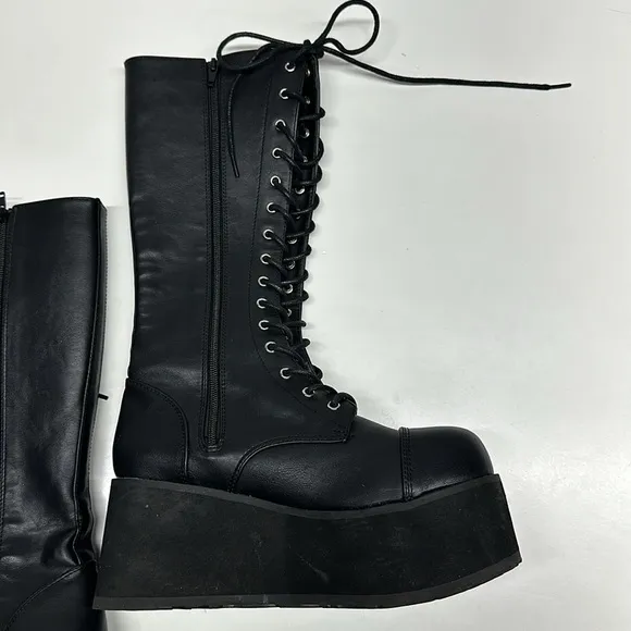 Demonia Trashville 502 Platform Boots Lace Up Moto Boot Vegan Faux Leather Men 8