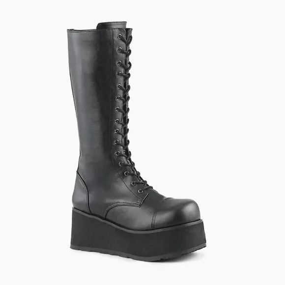 Demonia Trashville 502 Platform Boots Lace Up Moto Boot Vegan Faux Leather Men 8