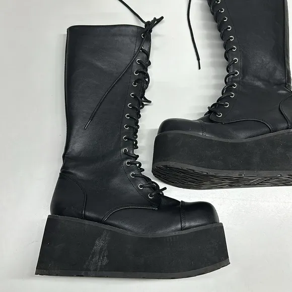 Demonia Trashville 502 Platform Boots Lace Up Moto Boot Vegan Faux Leather Men 8