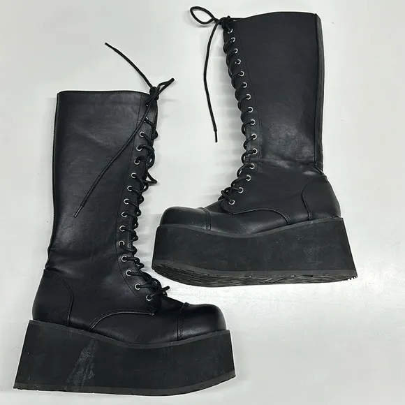 Demonia Trashville 502 Platform Boots Lace Up Moto Boot Vegan Faux Leather Men 8