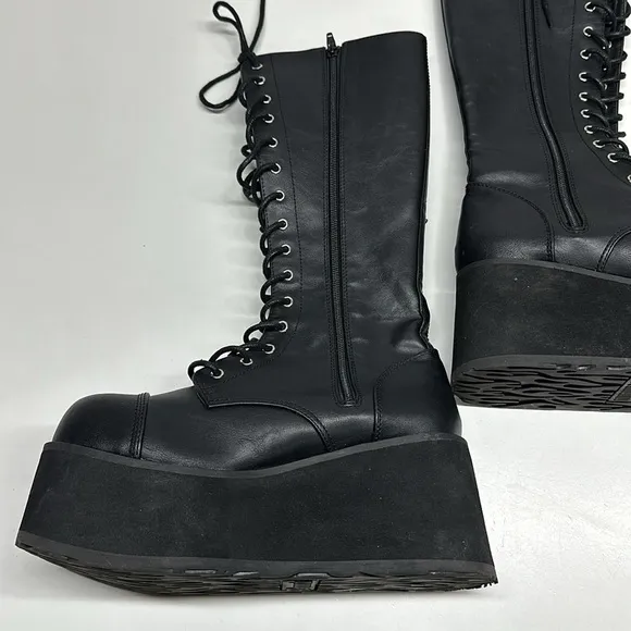 Demonia Trashville 502 Platform Boots Lace Up Moto Boot Vegan Faux Leather Men 8