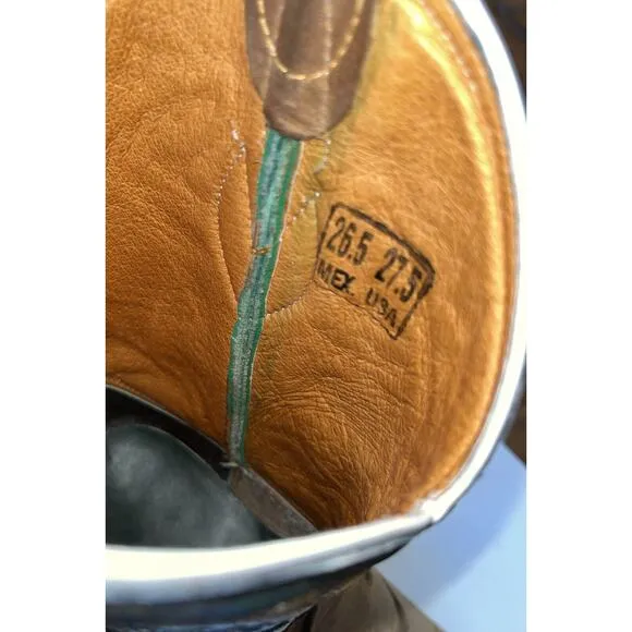Derramadero Embroidered Western Boots Green/ Brown Leather Men 27.5 US‎ 9.5