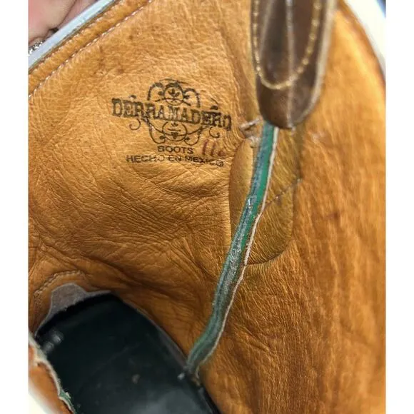 Derramadero Embroidered Western Boots Green/ Brown Leather Men 27.5 US‎ 9.5