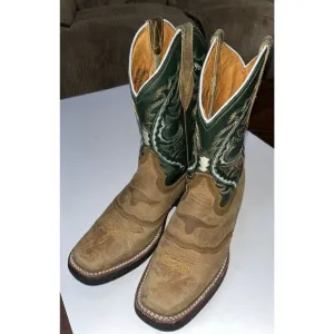 Derramadero Embroidered Western Boots Green/ Brown Leather Men 27.5 US‎ 9.5