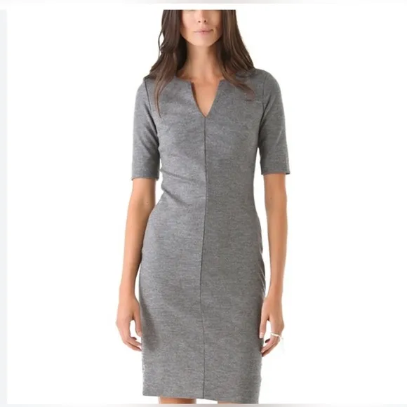 DIANE VON FURSTENBERG Aurora Wool Sheath Dress Gray Split Neck size 12