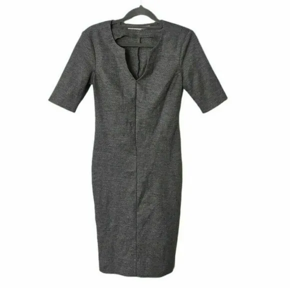 DIANE VON FURSTENBERG Aurora Wool Sheath Dress Gray Split Neck size 12