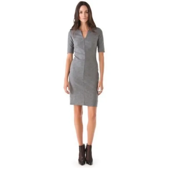 DIANE VON FURSTENBERG Aurora Wool Sheath Dress Gray Split Neck size 12