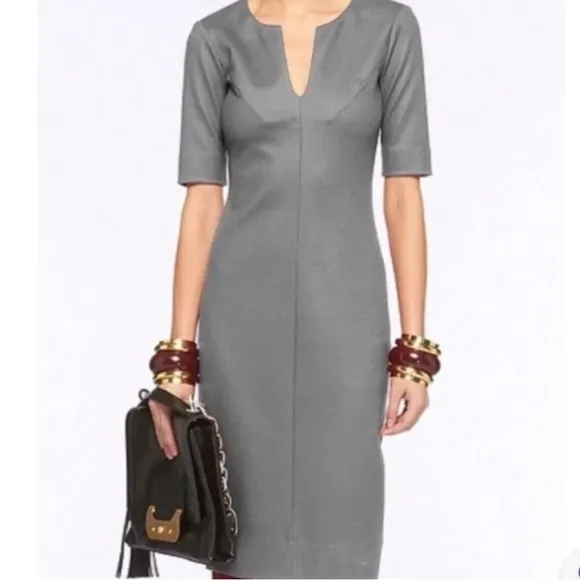 DIANE VON FURSTENBERG Aurora Wool Sheath Dress Gray Split Neck size 12