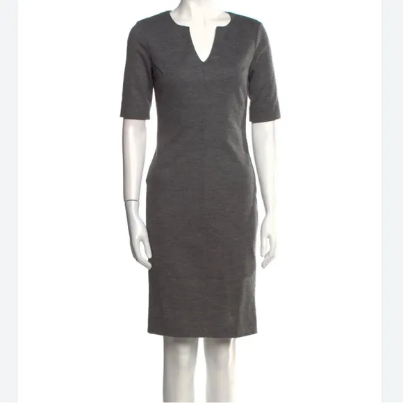 DIANE VON FURSTENBERG Aurora Wool Sheath Dress Gray Split Neck size 12