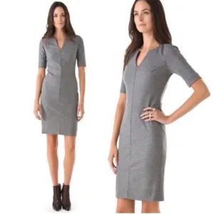 DIANE VON FURSTENBERG Aurora Wool Sheath Dress Gray Split Neck size 12