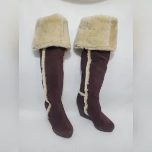 Diane Von Furstenberg Brown Suede Faux Fur Wedge Heel Boots