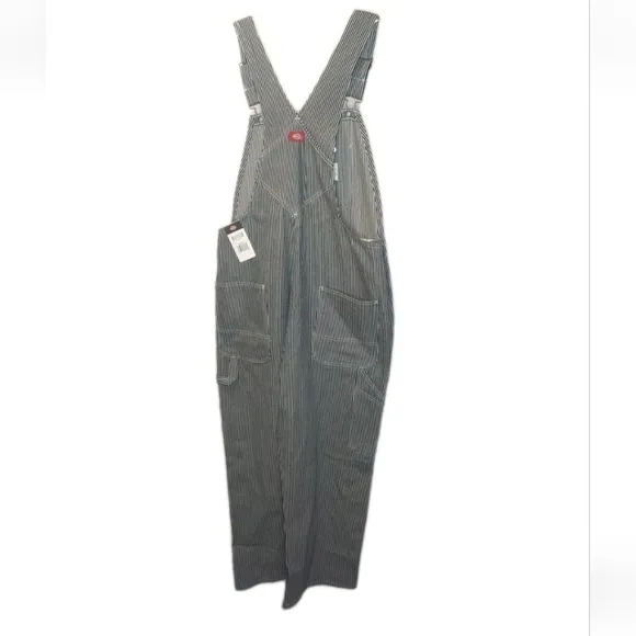 Dickies Hickory Striped Carpenter Bib Overalls Men 36 X 30 Relaxed Fit Black Nwt