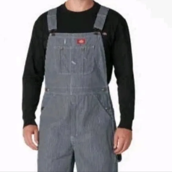 Dickies Hickory Striped Carpenter Bib Overalls Men 36 X 30 Relaxed Fit Black Nwt